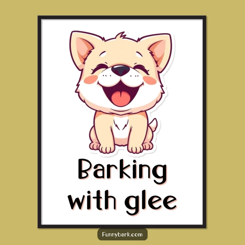 Funny Dog Barking Joyful Poster: Exuberant Character - Happy Wall Art Gift