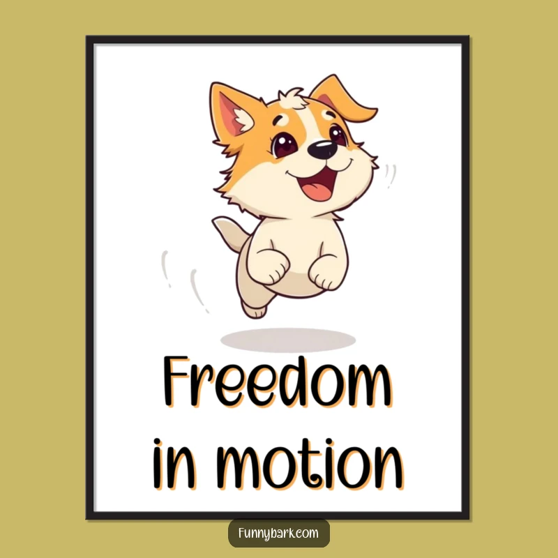 Funny Running Dog Art Poster: Windy Bark Action - Humorous Wall Decor Gift