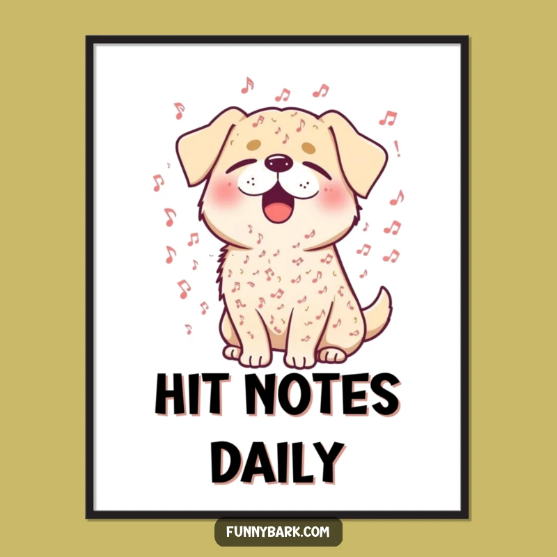 Funny Singing Dog Poster - Adorable Canine Crooner Art, Gift for Music Lovers