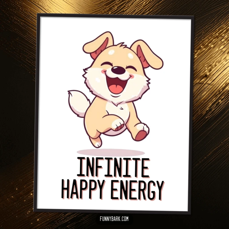 Funny Joyful Dog Art Poster of a dog character with an overjoyed expression, running with boundless energy.