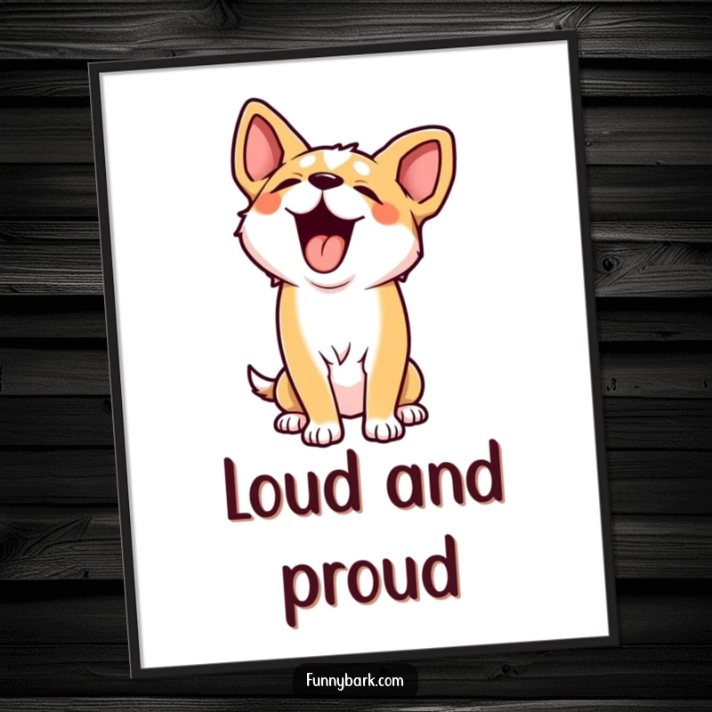 Funny poster featuring a dog character in a dramatic, head-thrown-back howl, capturing a moment of pure, unbridled, and comical canine expression.