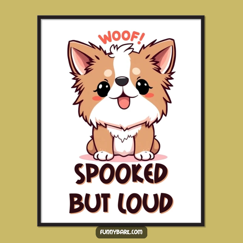 Funny Poster - Spiky Fur WOOF!, Startled Canine Art, Unique Funny Gift
