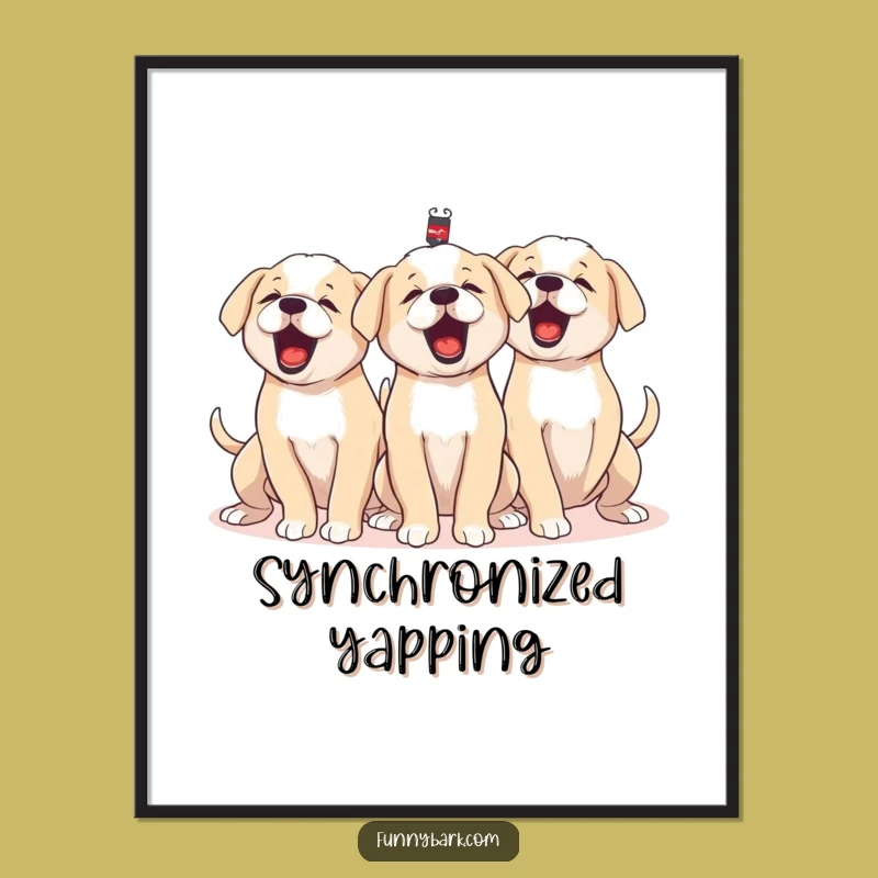 Funny Puppy Chorus Poster Energetic Canine Art Hilarious Wall Decor Gift