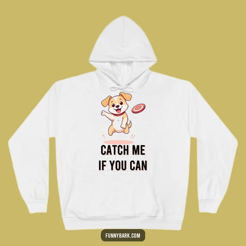 Funny Dog Hoodie: Bouncing Pup Disc Catch - Cozy & Energetic Gift