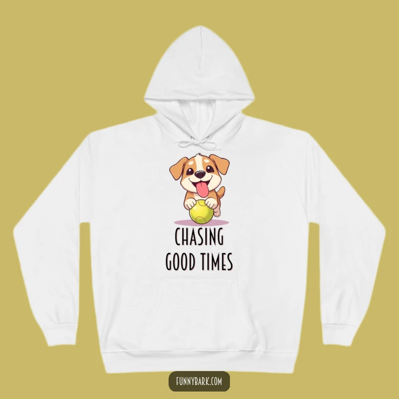 Funny Grinning Dog Ball Chase Hoodie: Cozy Up with Hilarious Fetch Fanaticism, Great Gift