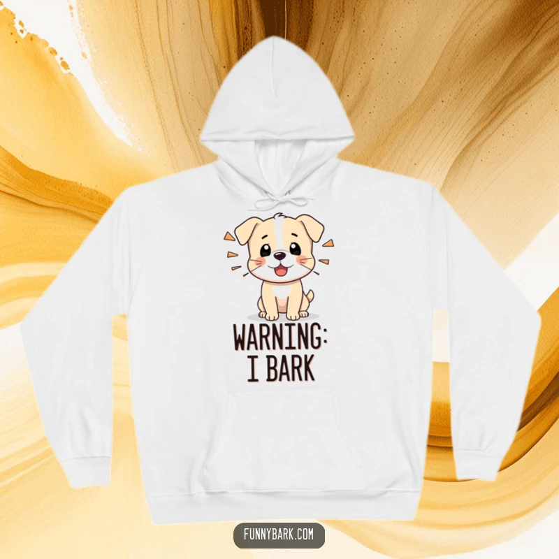 Funny hoodie featuring a tiny dog character letting out sharp, alert barks, offering cozy humor and a touch of canine spirit.