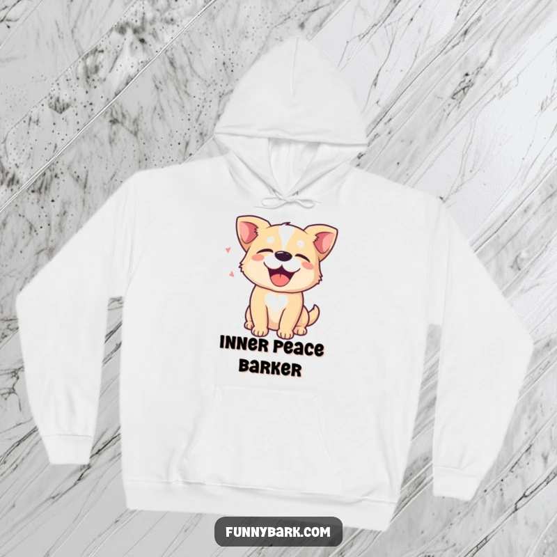 Funny Hoodie: A dog with eyes closed in delight, emanating sound waves of a happy bark, signifying peacefulness. Perfect gift.