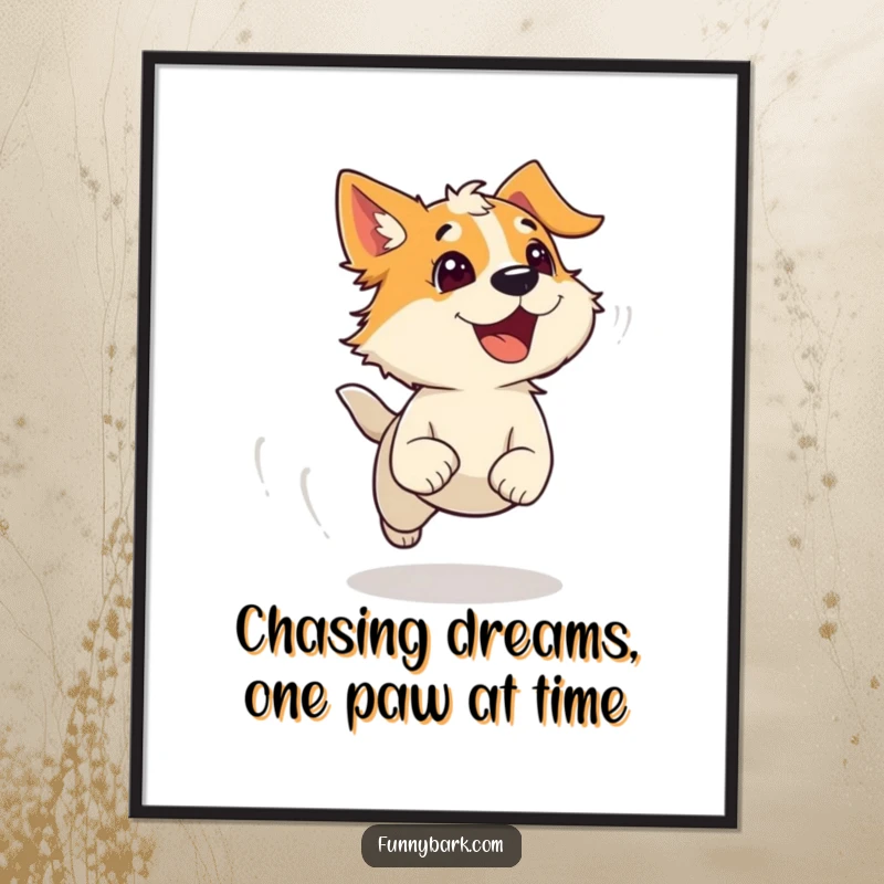 Funny Free Printable Wall Art: A dog runs with fur ruffled by wind, a bark escaping, conveying speed and joy.