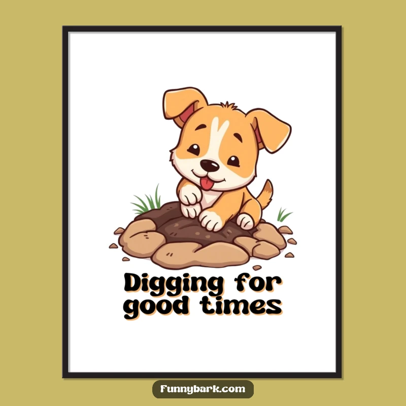 Free Printable Wall Art: Energetic Digging Dog, Whimsical Downloadable Decor