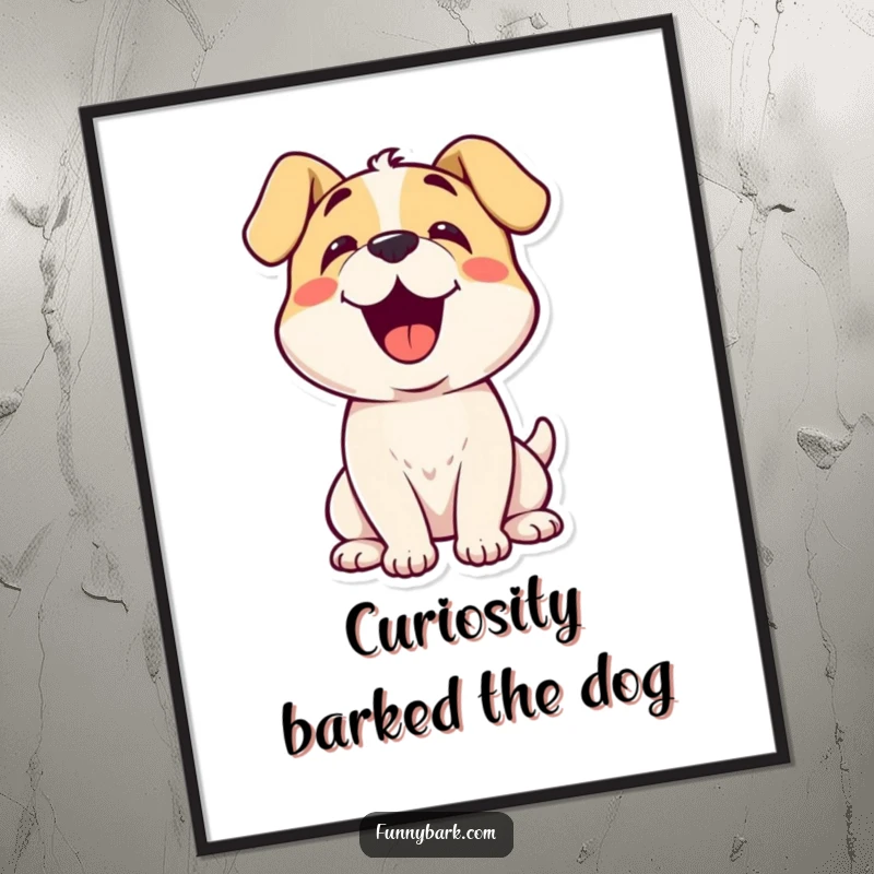 Funny Free Printable Dog Wall Art: A happy dog tilts its head curiously while barking, full of endearing inquisitiveness.