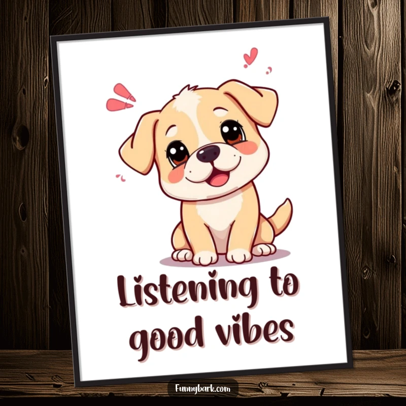Funny Free Printable Wall Art of a dog tilting its head inquisitively, with playful sound waves emanating.