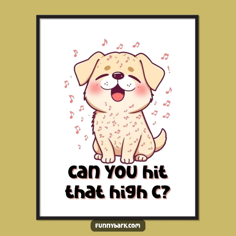 Free Printable Wall Art: Funny Singing Dog Musical Notes, Downloadable Humorous Decor