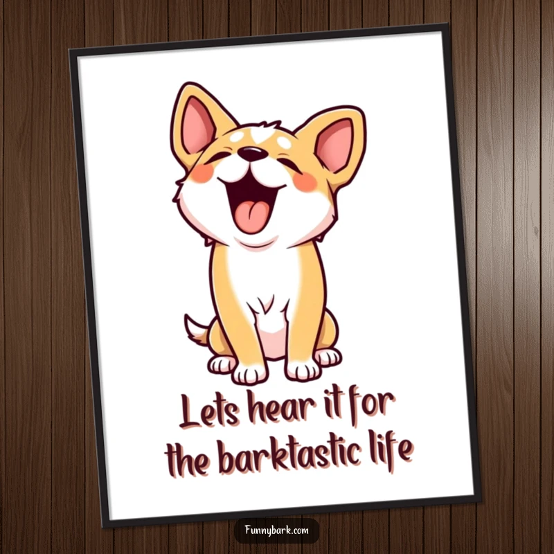 Funny free printable wall art depicts a dog character throwing its head back, unleashing a joyful and loud howl.