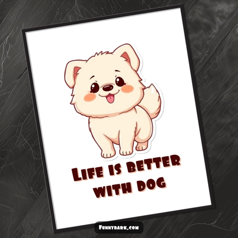 Funny Free Printable Wall Art: A fluffy dog character with its tail wagging wildly, radiating pure happiness.