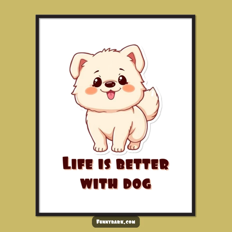 Free Printable Wall Art: Excited Fluffy Dog Wagging Tail, Humorous Downloadable Decor