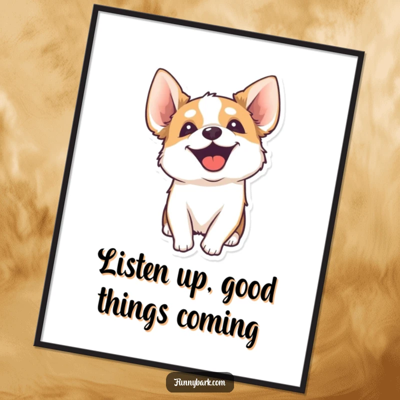 Funny Free Printable Wall Art of a dog’s head tilted, energetically yipping with perked ears, radiating joy.