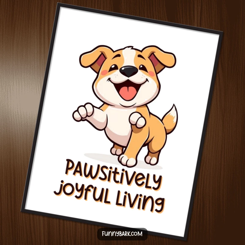 Funny Free Printable Wall Art: A dog is captured mid-pounce, letting out a happy bark, full of playful energy.