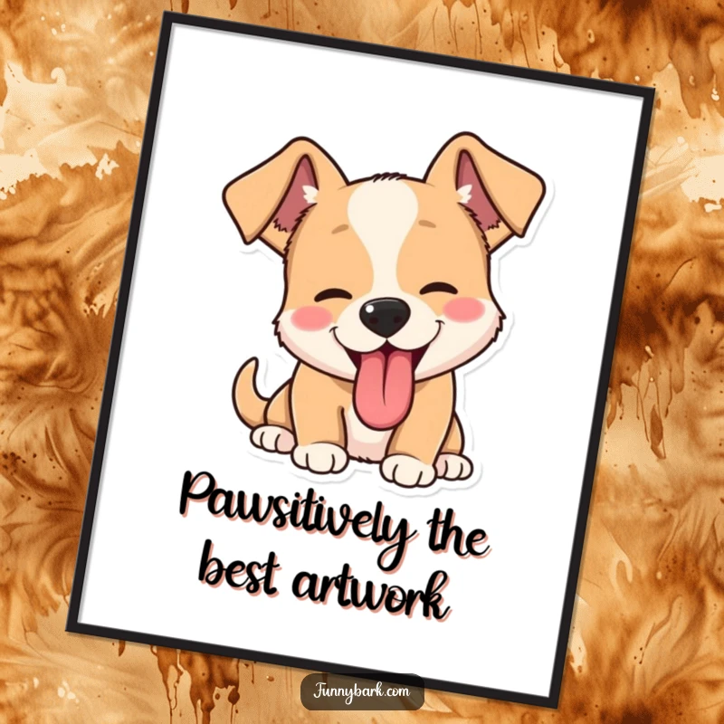 Funny Free Printable Wall Art: A cheerful dog with ears up and tongue out, captured mid-bark with playful energy.
