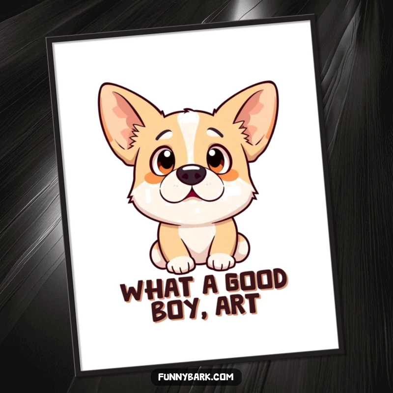 Funny free printable wall art: a dog with a comically surprised expression and its ears perked high, creating a humorous and eye-catching piece.