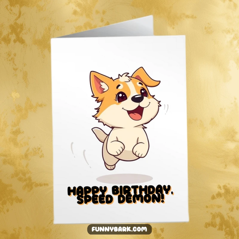 Funny Free Printable Birthday Card: A dog races with wind in its fur, a bark escaping, celebrating a birthday.