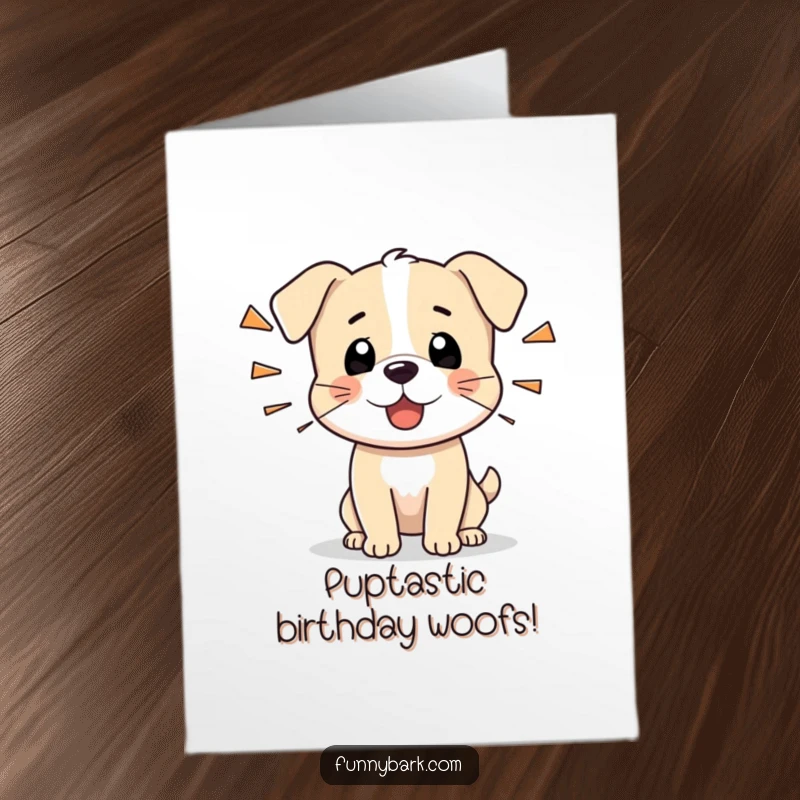 Funny Free Printable Birthday Card: A tiny dog character letting out a series of short, sharp barks, announcing a birthday.