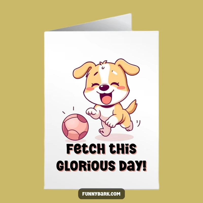 Free Printable Dog Birthday Card: Funny Barking Ball Chase Design for a Joyful Downloadable Gift