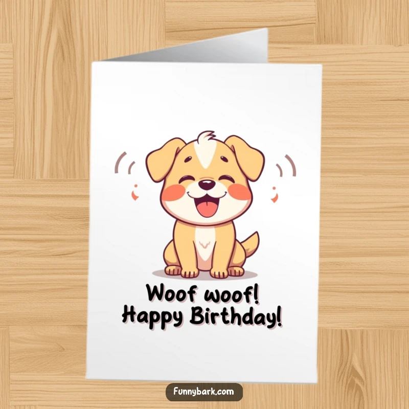 Funny Free Printable Birthday Card: Dog barking joyful sound waves, celebrating a very happy birthday occasion.