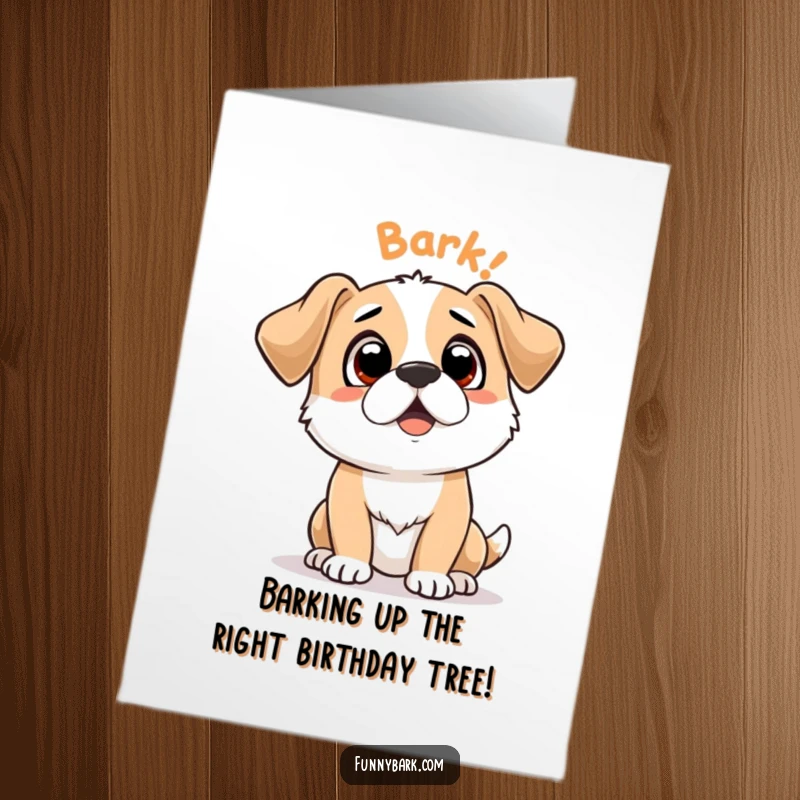 Funny Free Printable Birthday Card: A dog looks up expectantly, waiting to bark wishes, perfect for a DIY gift.
