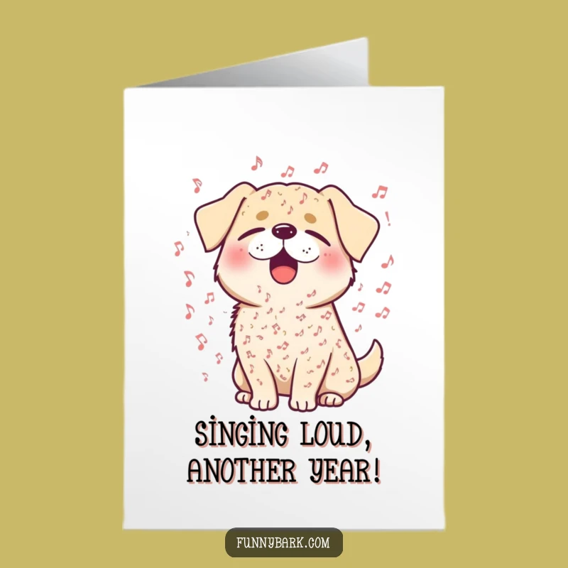 Free Printable Birthday Card: Singing Dog Musical Notes Funny Downloadable Gift