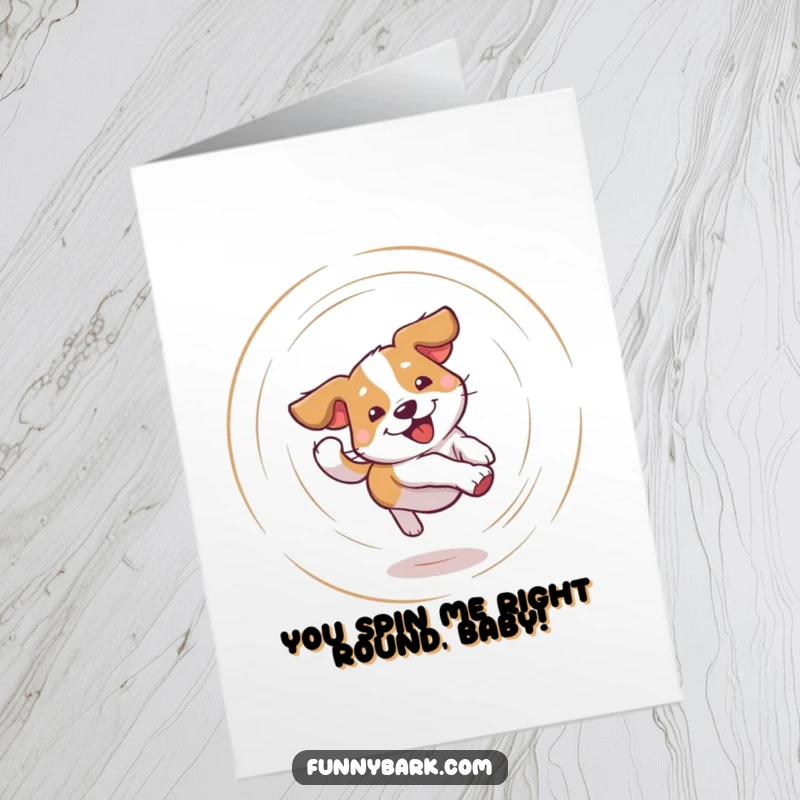 Funny Free Printable Birthday Card featuring a dizzy dog joyfully chasing its tail in circles.