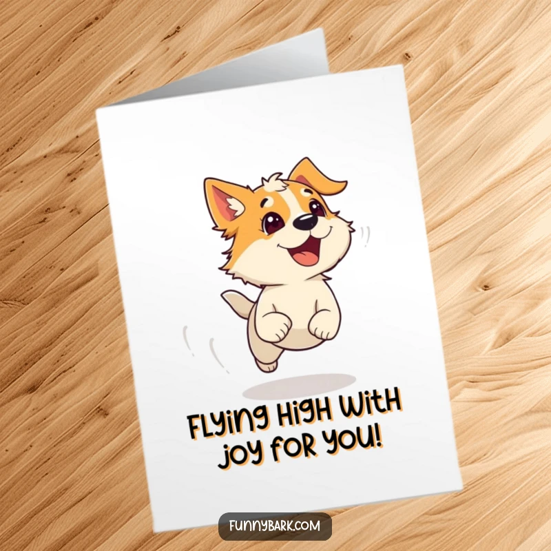 Funny Free Printable Congratulations Card: A dog runs fast, fur ruffled by wind, letting out a bark of triumph.