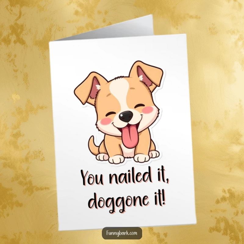 Free Printable Congratulations Card: Energetic dog barking loudly with excitement, celebrating your success with pure joy.