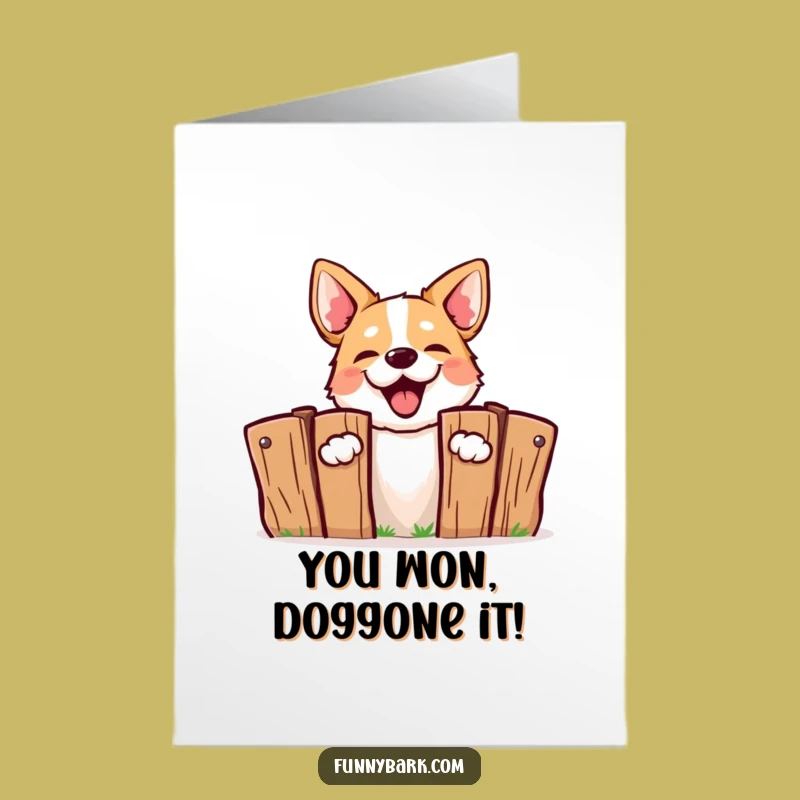 Free Printable Congrats Card: Funny Barking Dog Behind Fence - Funny Downloadable Gift