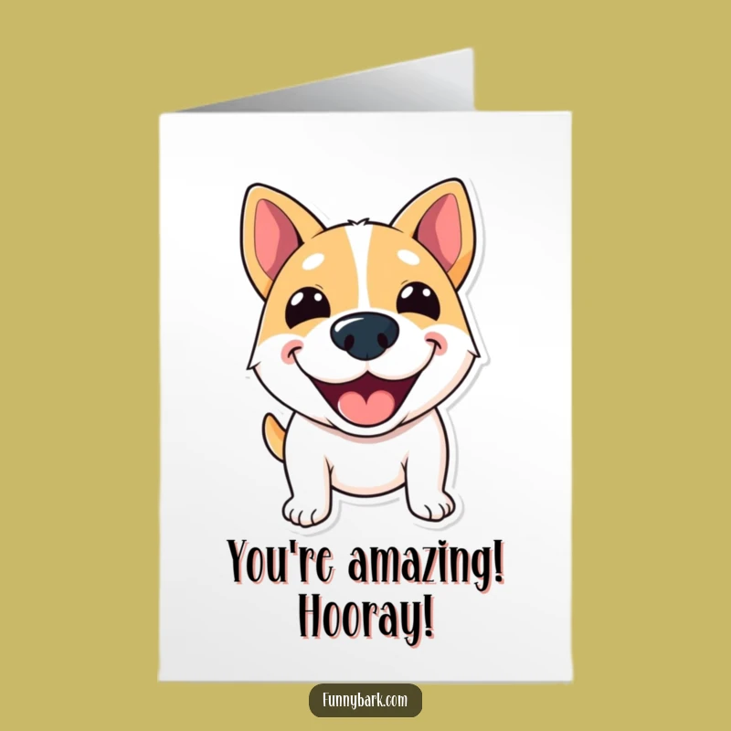 Free Printable Congrats Card: Joyful Grinning Dog, Downloadable Celebration Artwork