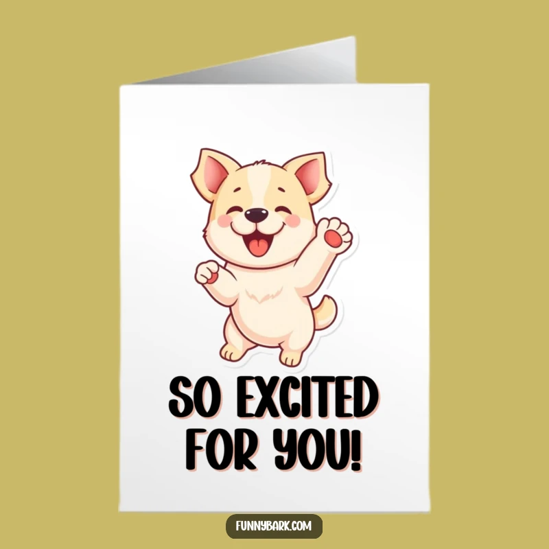 Free Printable Congrats Card: Playful Dog Jumping, Humorous Downloadable Gift for Success