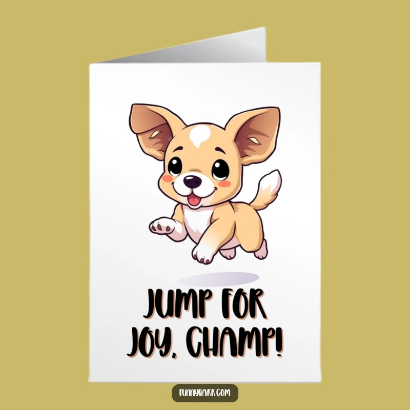 Free Printable Congrats Dog Card: Leaping Dog, Humorous Downloadable Gift
