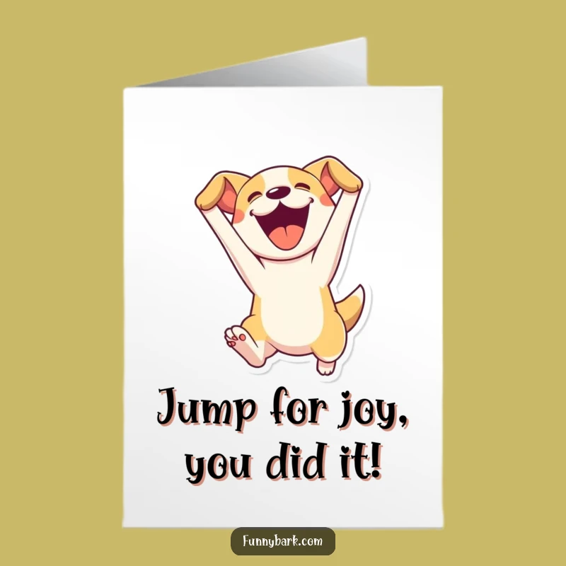 Free Printable Congrats Card: Leaping Dog Celebration, Victory Jump, Unique Downloadable Gift