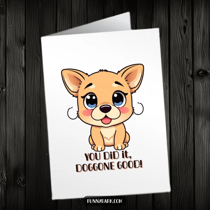 Funny Free Printable Congratulations Card: A dog with large, pleading eyes looks ready to proclaim exciting news.
