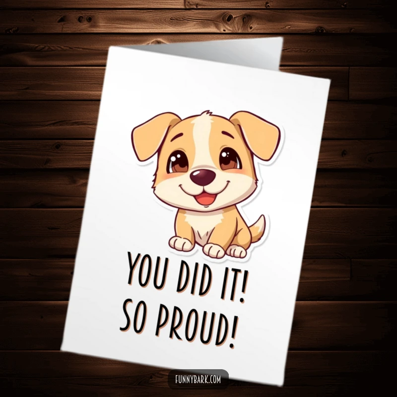 Funny Free Printable Dog Congratulations Card: A happy dog tilting its head to celebrate your amazing achievement.