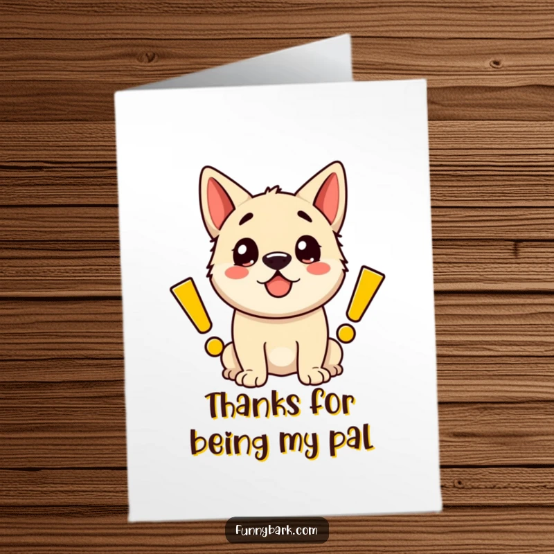 Funny Free Printable Thank You Card: A happy dog radiating gratitude, with large exclamation marks emphasizing its heartfelt thanks.