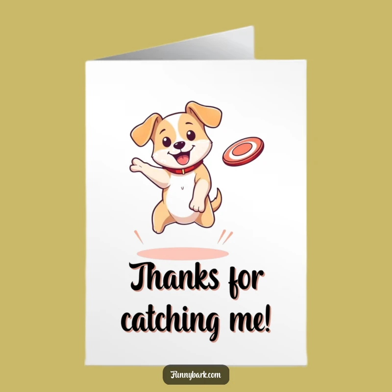 Free Printable Thank You Card: Bouncing Dog Catching Disc, Grateful Downloadable Gift