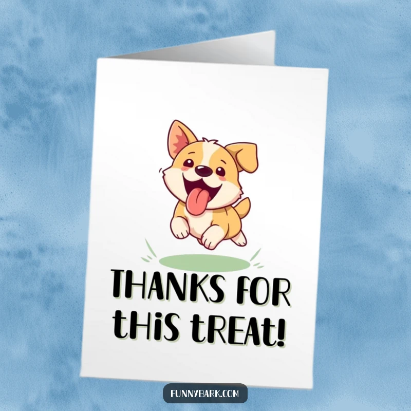 Funny free printable thank you card featuring a happy dog mid-frisbee catch. A downloadable thank you.