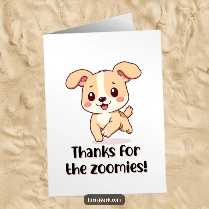 Funny free printable thank you card of a dog running happily, ears flying in the wind. Downloadable thanks.