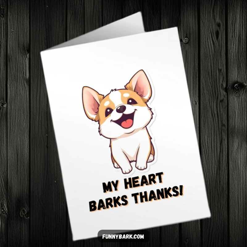 Funny Free Printable Thank You card with an energetic dog yipping happily, ears up, conveying thanks.