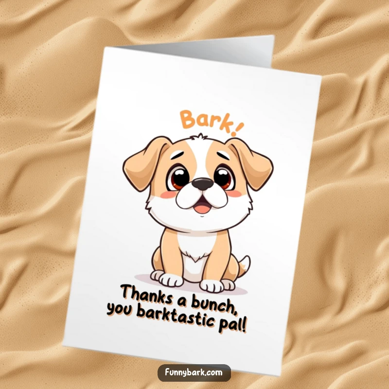 Funny Free Printable Thank You Card: A dog with a hopeful bark looks up, saying thanks, great for a DIY gift.