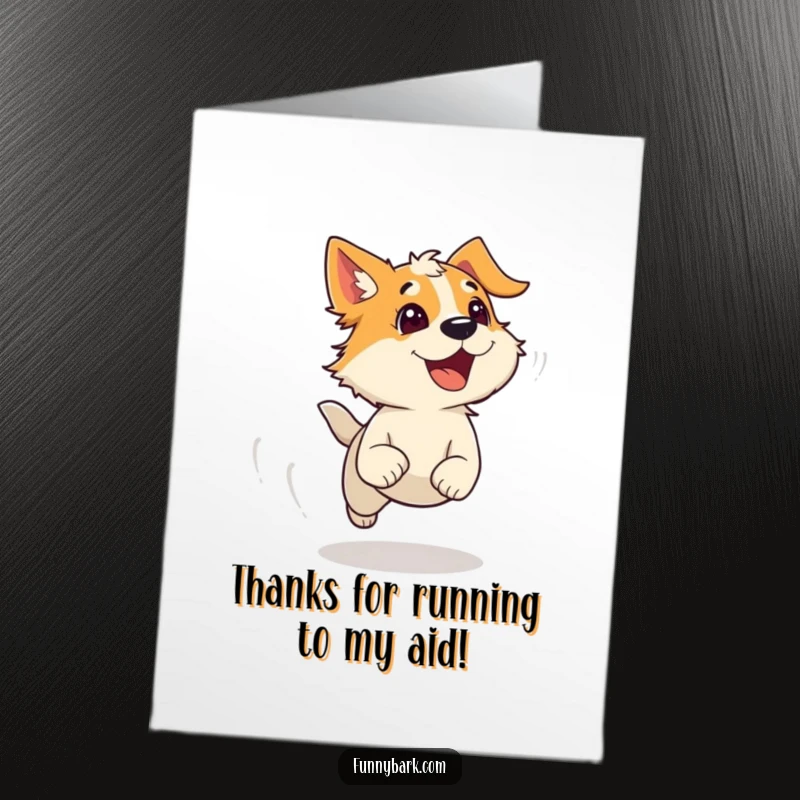 Funny Free Printable Thank You Card: A dog runs with wind ruffling its fur, a bark escaping its mouth in thanks.