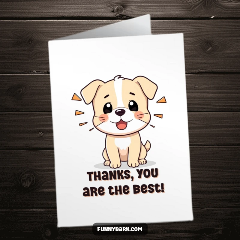 Funny Free Printable Thank You Card: A tiny dog character letting out short, sharp barks, conveying thanks.