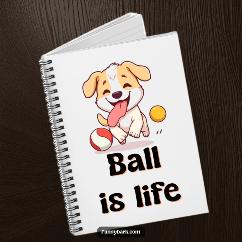 Funny Dog Notebook: A joyful dog with its tongue out, chasing a bouncing ball, ready for all your notes and thoughts.