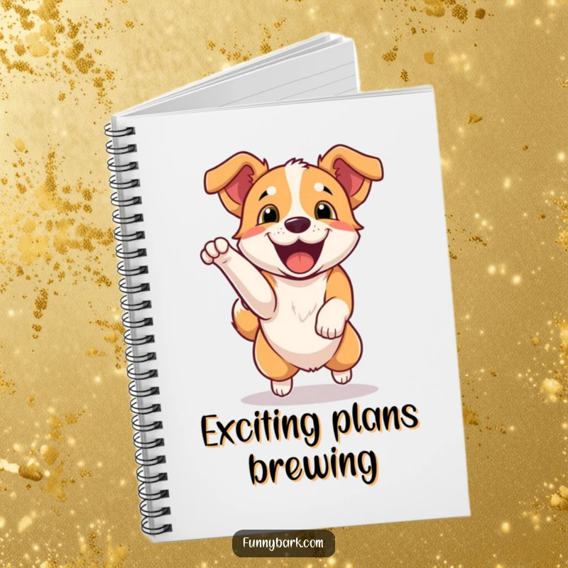 Funny Notebook: Features a dog jumping with excitement and a happy bark, perfect for energetic ideas. Great gift.