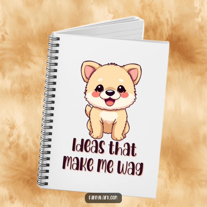 Funny Dog Notebook: A small, fuzzy dog character with its tail wagging enthusiastically and a wide smile, perfect for recording thoughts and ideas.